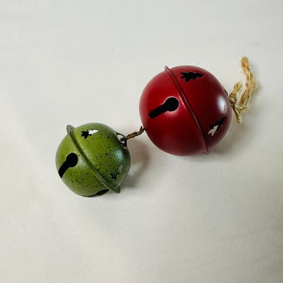 Primitive Farmhouse Christmas Red & Green Double Stacked Rustic Bell Ornament - Picture 3 of 6